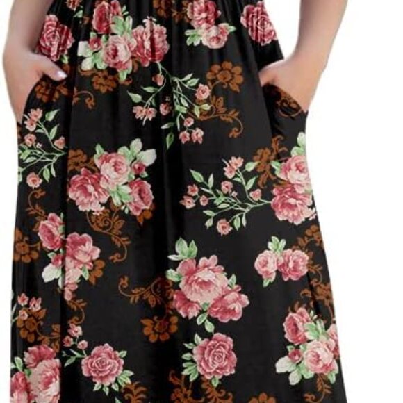 Women's Plus Size Maxi Dress Rayon Spandex V-Neck Pockets Casual Elegant - Picture 1 of 5